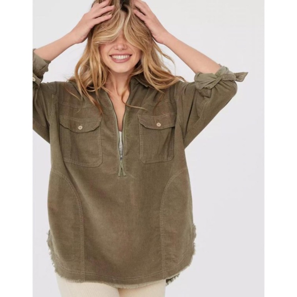 Aerie Offline Quarter Zip Corduroy Shacket